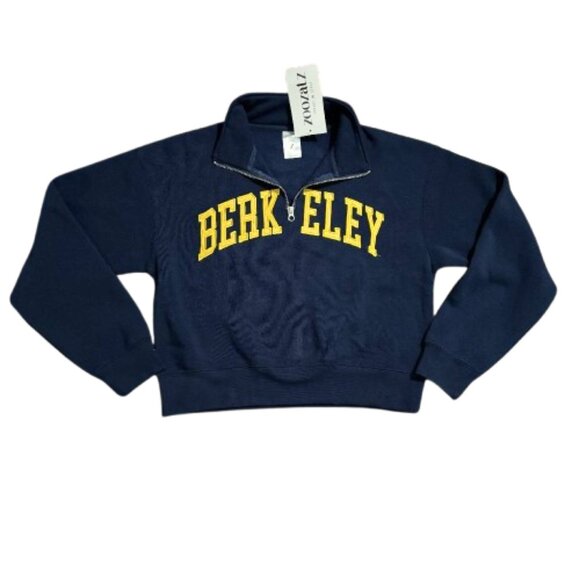 NWT Woman's ZOOZATZ Collegiate U of C BERKELEY Navy 1/4 Zip Sweat Shirt Top SZ M - Picture 2 of 6